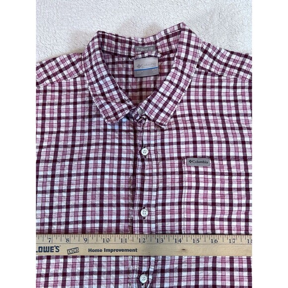 Columbia Shirt Mens XLarge Tall Red White Gingham Check Button Up Casual - Picture 5 of 6